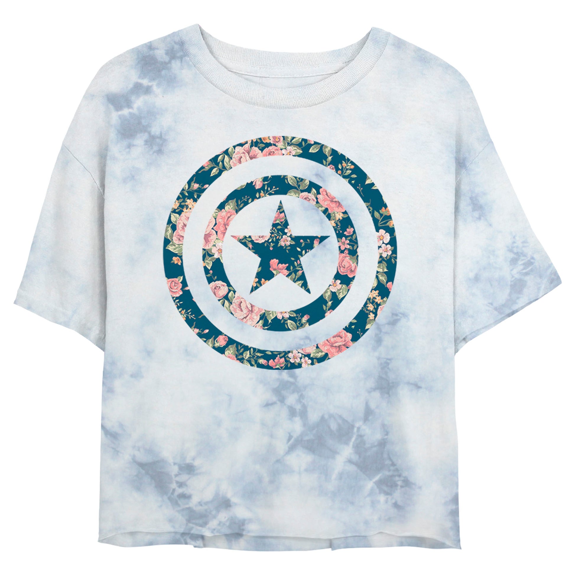 Junior's Marvel Captain Floral Bombard Tie-Dye T-Shirt